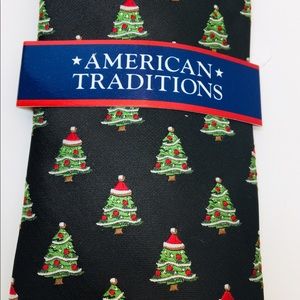 Christmas Tie Black Green Trees NEW